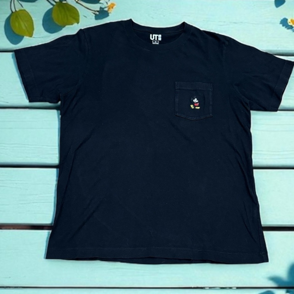 UNIQLO (S) Disney Pocket Tee Mickey Mouse Black Minimalist Soft Cotton - Small